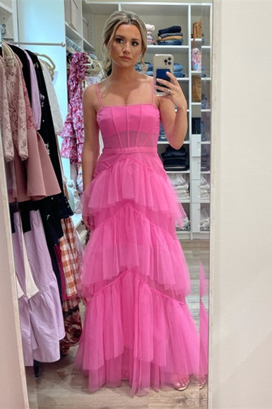 Princess Hot Pink Tiered Tulle Prom ...